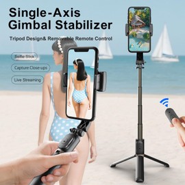 Selfie Stick Tripod with Gimbal Stabilizer for Phone, 360° Auto-Balance 1-Axis Rotation, Remote Control, Portable for Vlogging, TikTok, Group Selfies, Live Streaming