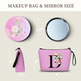 SEAMOON Women Birthday Maid of Honor Monogrammed Gifts for Bride Bridesmaid Sister Friend Her Teacher Makeup Cosmetic Bag with Mirror Mothers Day Christmas Graduation D