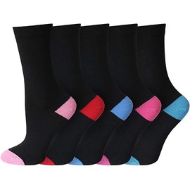 KAV Pack of 10 Pairs Ladies Colour Heel & Toe Socks in Black - Cotton Rich with Honeycomb Soft Top Stretch Breathable Multipack Socks for Work and Casual Wear (10-PACK)
