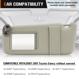 Left & Right Sun Visor for 2007-2011 Toyota Camry Without Sunroof, Driver & Passenger Side Beige Sunvisor Replacement 74310-06750-E0, 74320-06780-B0