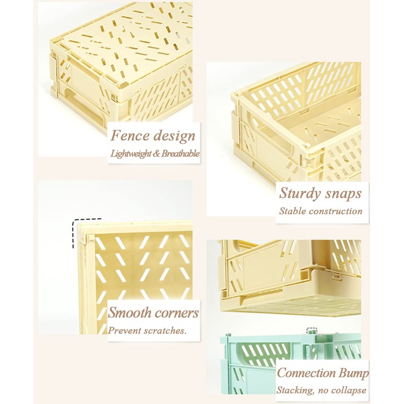 Ruucy 6 Pcs Collapsible Storage Crates, Mini Plastic Crates 15x9.8x5.7cm,