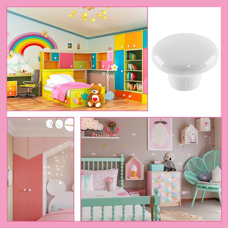 Qjaiune 5pcs Ceramic Cabinet Knobs White Drawer Knobs, Round Shaped