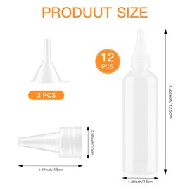 Yukaiwn Squeezy Bottles with Nozzles, 12 PCS Plastic Squeeze Condiment Bottles, 100ml Small Sauce Bottle Clear Plastic Liquid Dropper Dispensing Containers with Funnels for Sauce Lotion(60ml)