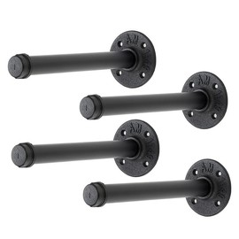Home Expert 6 Inch Black Industrial Pipe Floating Clothing Rack Wall Mounted, Heavy Duty Garment Rack for Hanging Clothes, Multi-purpose Hanging Rod for Closet Storage, 4 Pack