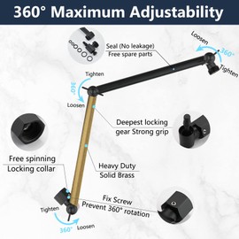 PDPBath Shower Extension Arm, 16" Upgrade Solid Brass Shower Head Shower Head Extender, Adjustable Height Extended with G1/2 Universal Connection for Rain & Handheld Shower Head Matte Black
