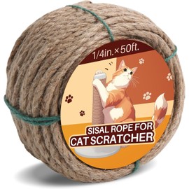 Sisal Rope for Cat Scratcher 1/4" 50 Ft Cat Tree Twine for Repairing Cat Scratching Post Replacement DIY Hemp Rope for Carpet Mat, Pet, and Crafts Gardening Home Decorating (Natural Sisal