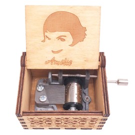 Amelie Music Box Hand Crank Musical Box Carved Wooden,Play The Theme Song of Amelie,Brown
