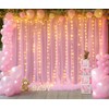 Pink Tulle Backdrop Curtains with Lights String for Parites 10ft×8ft