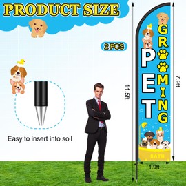 Remagr 2 Set Pet Grooming Feather Flag Pole Kit Pet Care Store Business Advertising Include 7.9 ft Dog Grooming Banner Sign 11.5 ft Flag Pole Kit with Stake and Bag for Outdoor Events Promotion