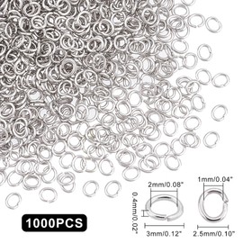 DICOSMETIC 1000Pcs Jump Rings Stainless Steel Small O Rings 3x2.5mm Jewelry Round Rings Open Jump Rings Metal Jump Rings Bulk for DIY Crafts Keychain Jewelry Making and Repair
