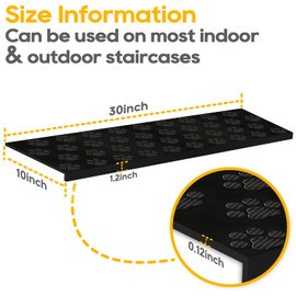 Longing Home Rubber Stair Treads - 30" x 10" 12Pcs, Indoor & Outdoor Non-Slip Rubber Stair Treads, 30 Inch Rubber Stair Treads for Wooden/Concrete/Marble/Tile/Metal Stairs, Black