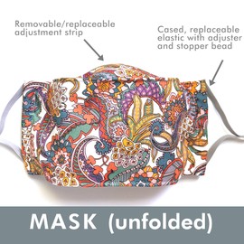 Liberty London Face Mask - Origami/3D Structured - Pineapple Paisley - Soft Cotton - Handcrafted, Washable Cloth, Liberty London Fabric, Nose Strip, Filter Pocket - Love the Mask