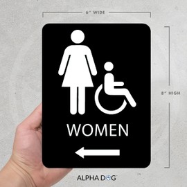ALPHA DOG ADA SIGNS - Women's Restroom Sign with Left Arrow for Your Business, 8x6 Inch, Indoor or Outdoor, Easy Installation, Made in the USA, Black