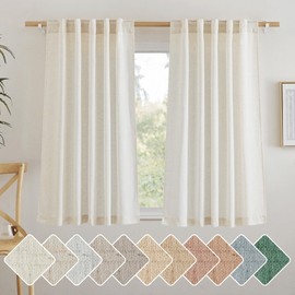 NICETOWN Natural Linen Small Window Curtains 48 inches Long, Rod Pocket & Back Tab Privacy Added Window Treatments Light Filtering Drapes for Kitchen, W42 x L48, 2 Panels