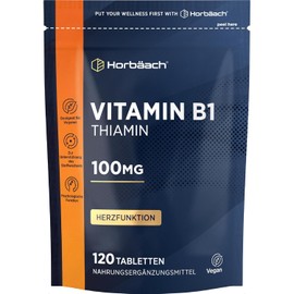 Horbaach Vitamin B1 High Dose 100 mg Thiamine, 120 Vegan Tablets, No Artificial Additives