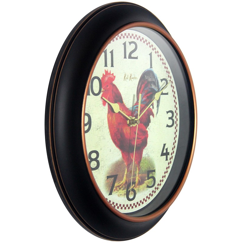 Infinity Instruments Red Rooster Silent Sweep 12 inch Wall Clock