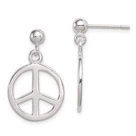 Solid 925 Sterling Silver Peace Sign Dangle Earrings - 23mm x 15mm
