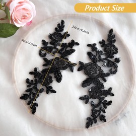 letsinstyle 1 Pairs Leaf Embroidery Lace Applique, Black Embroidered Sew on Patches Polyester Lace Trim Appliques, Decorative Patches for Wedding Bridal Dress Party Gown Clothing Craft DIY