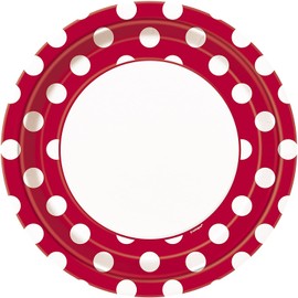Unique Party 37495 - 23cm Red Polka Dot Party Plates, Pack of 8