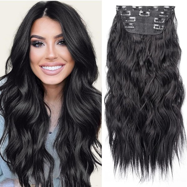 Black Hair Extension 20inch for Women 4pcs Thick Hairpieces Long