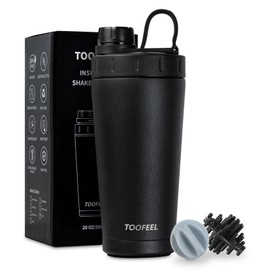 TOOFEEL Stainless Steel Shaker Bottle - 20 oz Double Walled Insulated Shaker Cup, Keeps Cold/Hot, For Protein Mixes & Gym Workout