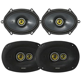 KICKER 6x8 225 Watt Max Power 4 Ohm 2-Way Car Audio Coaxial Speakers (Pair) and 6x9 450 Watt Peak Power 3-Way Vehicle Audio Speakers (Pair)