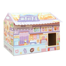 Cat House Scratching Card Fun Large Space Lovely Claw Grinding Corrugate Scratchers Cat Cave Box Milk Tea Design