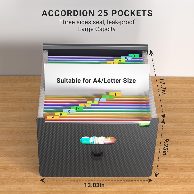 File Organiser Box Files Folder Document Organiser with Handle,25 Pockets