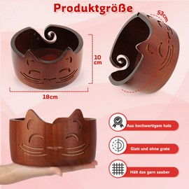 Coopay Cat Yarn Bowl for Wool, 18 x 10 cm, Walnut Colour, Wooden Yarn Bowl, Lightweight, Large Wool Bowl for Knitting, Handmade Wool Bowl for Crochet, Portable Knitting Bowl for Knitting and Crochet
