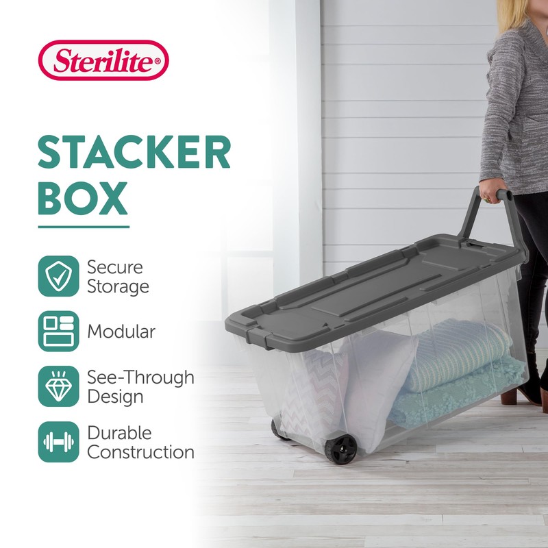 Sterilite 4-Pack Modular Stacker Box, Durable Clear Plastic Storage Bins