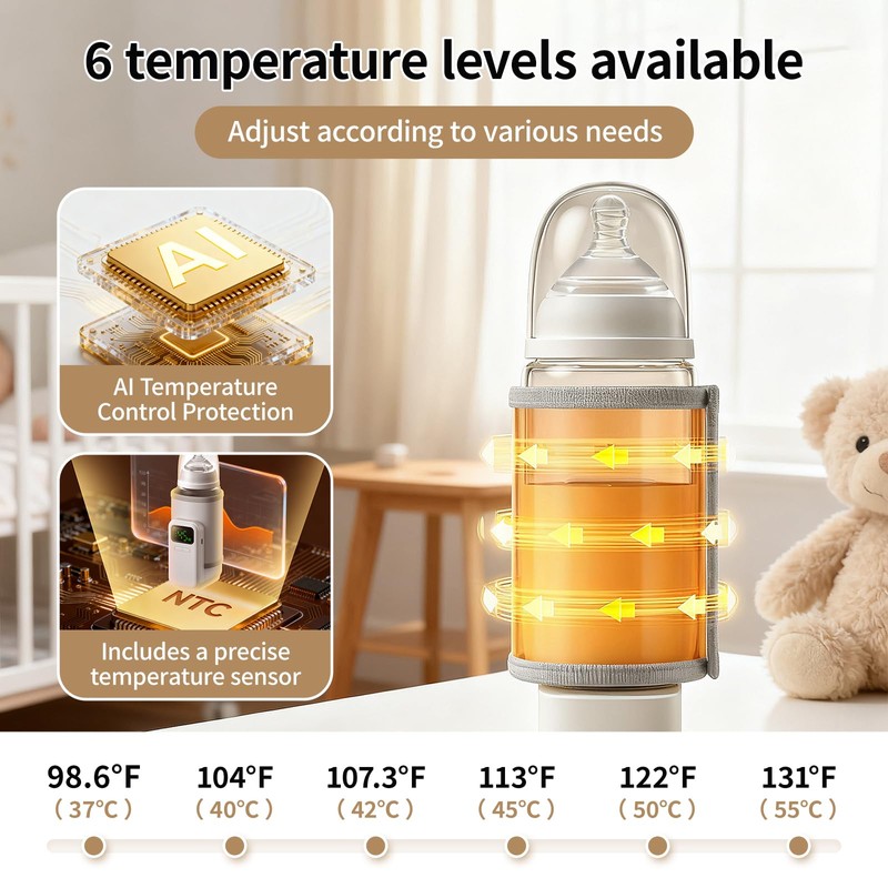 Portable Bottle Warmer, Rechargeable 5000 mAh Battery,Digital Display