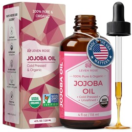 Aceite de jojoba de Leven Rose - Aceite Puro Prensado en Frío Natural sin Refinar para Piel, Cabello y Uñas - 4 onzas.