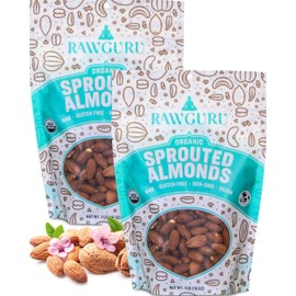 RawGuru Organic Sprouted Almonds - Crunchy Unsalted Almonds - 16 oz, Pack of 2