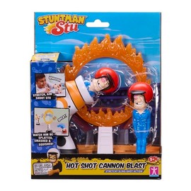 Stuntman Stu Hot Shot Cannon blast Sling shot toy with two rubber figures and ring of fire target Create fun stunts at home Toys