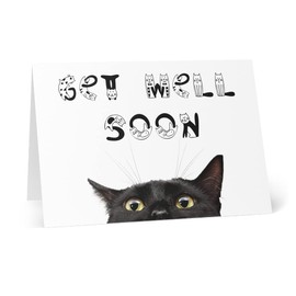 Get Well Soon Card with Black cat. Encouragement for operation card with cats