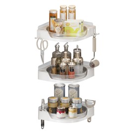 Weidace Corner Shower Caddy, 3 Pack Rotation Shower Organizer, Corner Shower Shelf with 2 Hooks, Adhesive No Drilling Wall Mounted Shelves for Bathroom, Kitchen (Transparent)