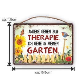 Metal Sign Rustproof Tin Sign with Cord for Hanging - Andere gehen zur Therapie, ich gehe in meinen Garten - Garden Sign Door Sign with Funny Saying in Vintage Retro Look