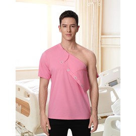 Post Shoulder Surgery Recovery Shirt with Magnetic Buttons for Women Crew Neck Tear Away Shirts for Shoulder Surgery for Men