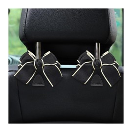 DXNQ 2 PCS Cute Bow Car Seat Headrest Hooks, Lovely Bow-Knot Vehicle Rear Seat Bracket Hook, Multi-Use Portable Bow Seat Back Hook for Handbags Umbrellas Grocery Storage (Black+White)
