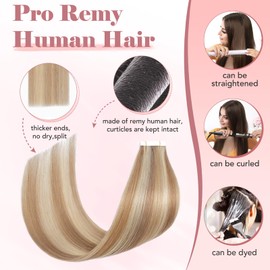 16 Inch SEGO 10 PCS Tape Hair Extensions Real Human Hair Thin Type [#12/613 Golden Brown&Bleach Blonde] Seamless Skin Weft Remy Hair Extension (15g)