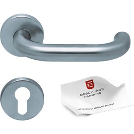 Beschläge Hamburg Door Handles Door Fitting Scoop Form 1104 - Door Handles with PZ Rosettes for Profile Cylinder - Handle Set / Door Handle for Interior Doors, Round, Matte Stainless Steel