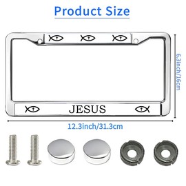 Jesus Fish Faith License Plate Frame Christian Faith Gift License Plate Frame Cross and Fish Scratch-Resistant License Plate Frame with Chrome Mounting Set