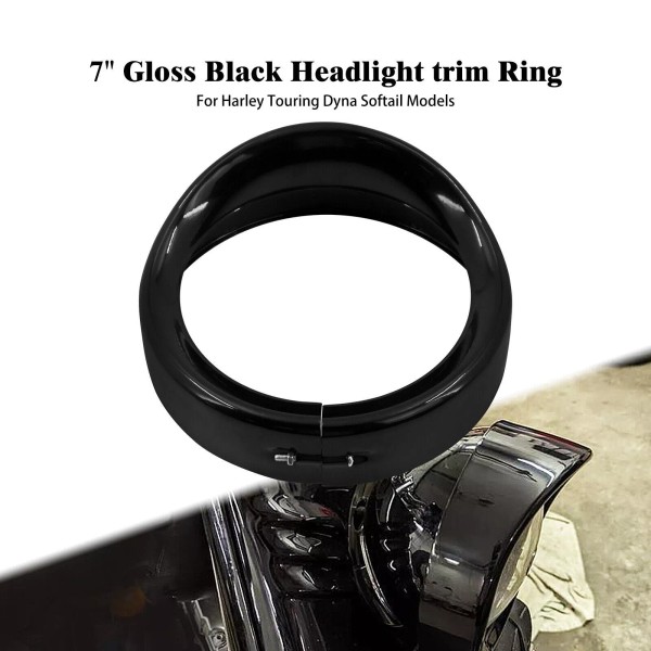 HDBUBALUS 7" Headlight Trim Light Ring Gloss Black Visor Bezel