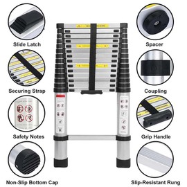 Telescoping Ladder 14.5FT Aluminum Telescopic Extension Extendable Ladder, Lightweight Collapsible Ladder Folding Portable Multi-Purpose Ladder for Household Daily or Hobbies, 330lbs Capacity