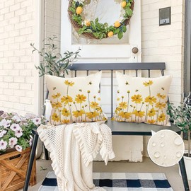 ARGOOFG Summer Outdoor Pillow Covers 20x20 Set of 2 Waterproof Daisy Throw Pillow Covers Spring Decorative Farmhouse Cousion Case for Patio Furniture Garden Home Sofa Couch Yellow