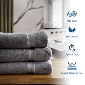 Urban Edge Luxury 4-Piece Bath Towel Set - 800 GSM, 100% Turkish Cotton, Ultra-Soft, Plush, Quick-Dry, Highly Absorbent, Hotel and Spa Quality Towels for Bathroom, Home, Gym, Travel - Grey