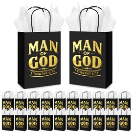 Sweetude 25 Set Christian Gifts Bags Bulk Man of God Church Bags with Tissue Paper Reusable Religious Man of God Treat Bag with Handles for Men Father Pastors