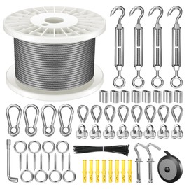 KALLSDY 1/8" Wire Rope Kit, 100FT Steel Wire Cable, Vinyl Coated Stainless Steel Cable with Turnbuckles for Outdoor, Garden, Kitchen and Craft Projects