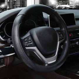 Valleycomfy Steering Wheel Cover with Microfiber Leather for Car Truck SUV 15 inch (Black)