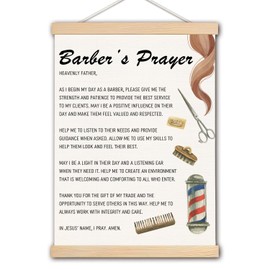 pouep Barber Prayer Wooden Poster Hanger Frame 12.5x17 Inch,Appreciation Gift For Barbers,Barber Gifts For Woman,Barber Gifts Hanger Frame